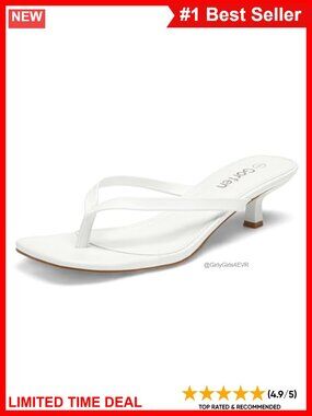 Kitten Heel Thong Sandals Square Toe Slip On Faux Leather Heeled Flip Flops